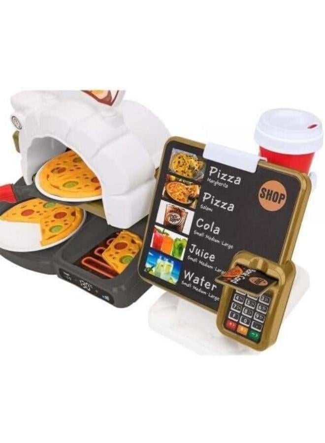 Kids Pizza Shop Playset with Toy Kitchen, Menu Board, Pizza Accessories and Drinks, Role Play Game - Image 2