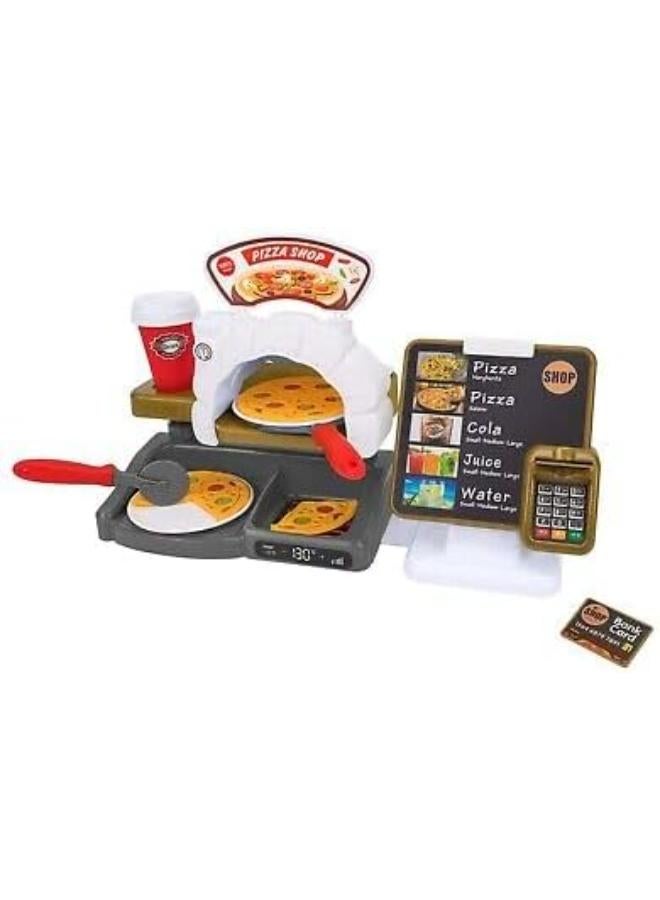 Kids Pizza Shop Playset with Toy Kitchen, Menu Board, Pizza Accessories and Drinks, Role Play Game - Image 1