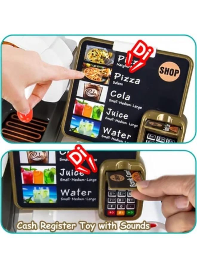 Kids Pizza Shop Playset with Toy Kitchen, Menu Board, Pizza Accessories and Drinks, Role Play Game - Image 3