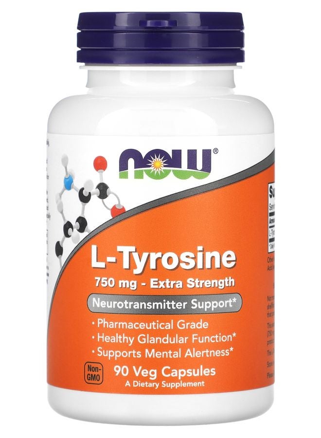 now L-Tyrosine Extra Strength 750 mg 90 Veg Capsules