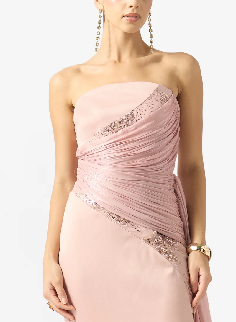 Namshi X  Off Shoulder Draped Embellished Dress With Trail for Women | Best Price UAE