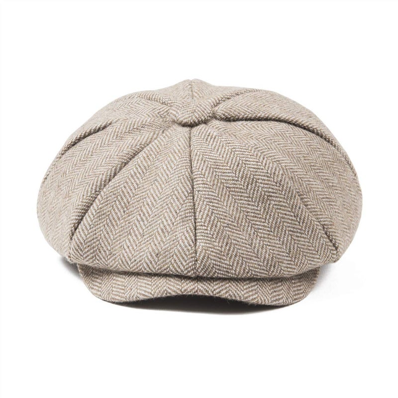 JANGOUL Boys Vintage Newsboy Cap Tweed Flat Beret Cabbie Hat for Kids Toddler Pageboy (48cm(6-24 Months), Khaki) - Image 2