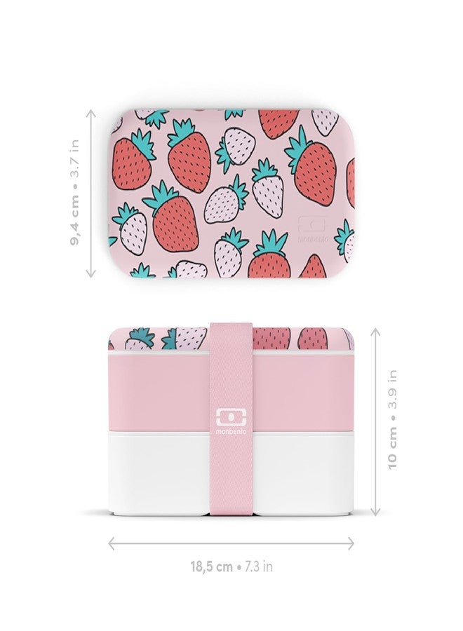 monbento - Bento Box Adult MB Original graphic Strawberry - 2 Leakproof Compartments - Stackable Lunch Box Ideal for Work/Picnic/Sports - BPA Free Food Containers - Microwave & Dishwasher Safe - Pink - Image 2