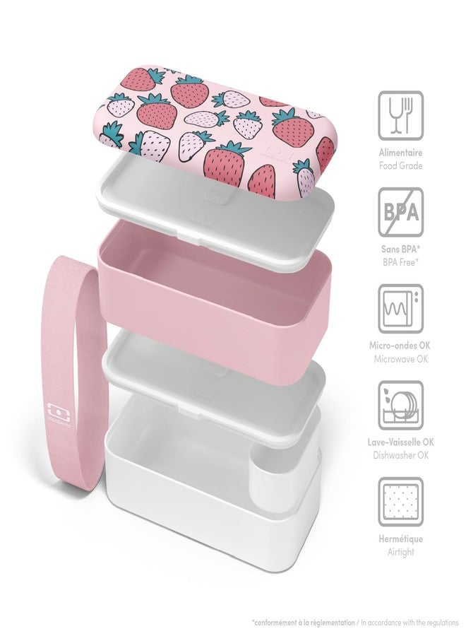 monbento - Bento Box Adult MB Original graphic Strawberry - 2 Leakproof Compartments - Stackable Lunch Box Ideal for Work/Picnic/Sports - BPA Free Food Containers - Microwave & Dishwasher Safe - Pink - Image 3