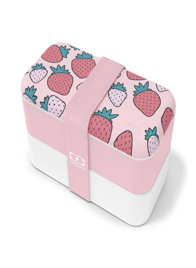 monbento - Bento Box Adult MB Original graphic Strawberry - 2 Leakproof Compartments - Stackable Lunch Box Ideal for Work/Picnic/Sports - BPA Free Food Containers - Microwave & Dishwasher Safe - Pink - Image 1