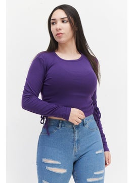 Don't Call Me Jennyfer Women Round Neck Long Sleeves Knitted Tops, Dark Purple  - Image 1