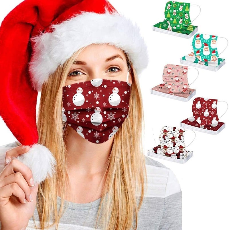 woobles 50Pcs Christmas Masks Disposable Adult, Cute Snowman Santa Claus Winter 2022 Designs Breathable 3 Ply Full Face Protection Christmas 03,50pc - Image 2
