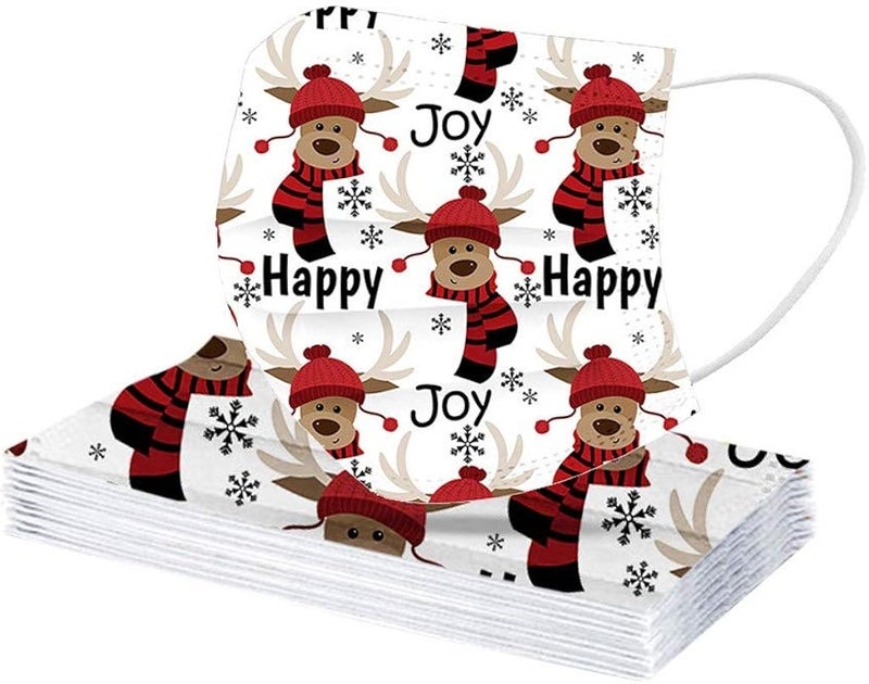 woobles 50Pcs Christmas Masks Disposable Adult, Cute Snowman Santa Claus Winter 2022 Designs Breathable 3 Ply Full Face Protection Christmas 03,50pc - Image 3