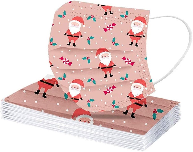 woobles 50Pcs Christmas Masks Disposable Adult, Cute Snowman Santa Claus Winter 2022 Designs Breathable 3 Ply Full Face Protection Christmas 03,50pc - Image 5