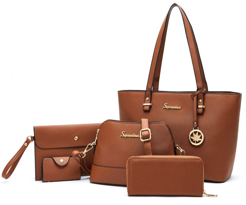 Soperwillton Handbags and Purses for Women Shoulder Tote Bags Top Handle Satchel Purse Set 5pcs - Image 1