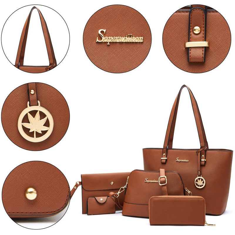 Soperwillton Handbags and Purses for Women Shoulder Tote Bags Top Handle Satchel Purse Set 5pcs - Image 3