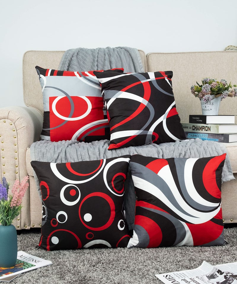 D DIFARIC RED and Black Throw Covers تغطي 20 × 20 بوصة مجموعة من 4 ديكور زخرفة تغطية وسادة التجريد الملخص لحالات وسادة مربعة هندسية حديثة لأريكة أريكة سرير - Image 2