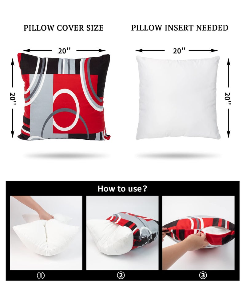 D DIFARIC RED and Black Throw Covers تغطي 20 × 20 بوصة مجموعة من 4 ديكور زخرفة تغطية وسادة التجريد الملخص لحالات وسادة مربعة هندسية حديثة لأريكة أريكة سرير - Image 4