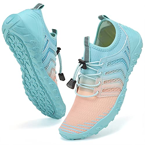 WateLves Water Shoes Mens Womens Beach Swim Shoes Quick-Dry Aqua Socks Pool Shoes for Surf Yoga Water Aerobics (Gradient Pink Blue, 36) - Image 1