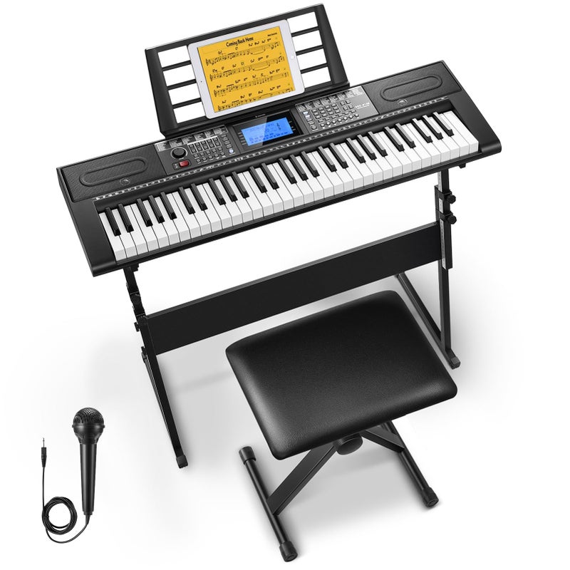 Donner 61 Key Keyboard Piano, Electric Piano Keyboard Kit with 249 Voices, 249 Rhythms - Includes Piano Stand, Stool, Microphone, Gift for Beginners, Black (DEK-610S) - Image 1