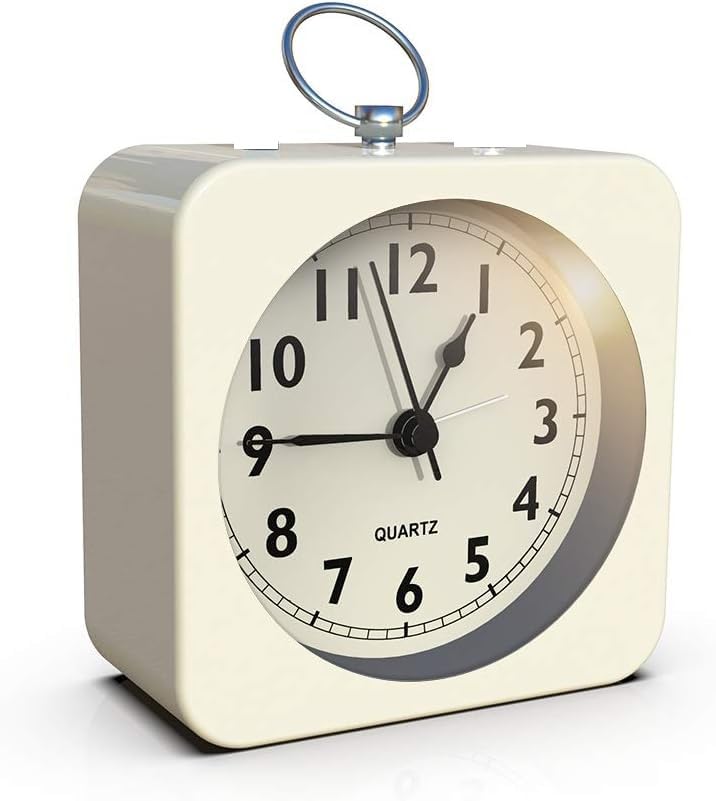Kadio Battery Operated Alarm Clock with Square Metal Case,No Ticking Analog Quartz, Simple Operation for Bedroom/Travel/Desk/Mantel/Kids (Cream) - Image 1