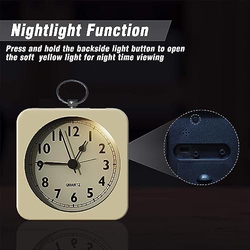 Kadio Battery Operated Alarm Clock with Square Metal Case,No Ticking Analog Quartz, Simple Operation for Bedroom/Travel/Desk/Mantel/Kids (Cream) - Image 3