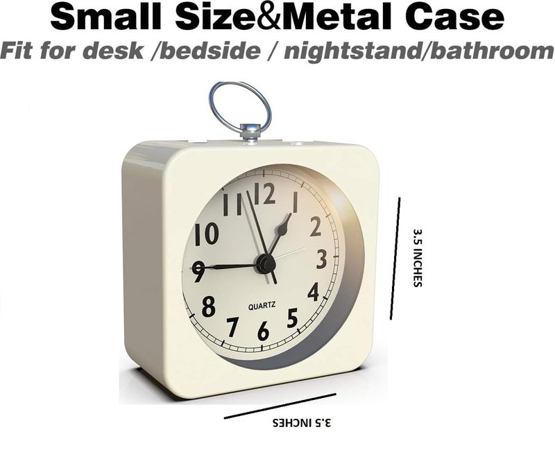 Kadio Battery Operated Alarm Clock with Square Metal Case,No Ticking Analog Quartz, Simple Operation for Bedroom/Travel/Desk/Mantel/Kids (Cream) - Image 5