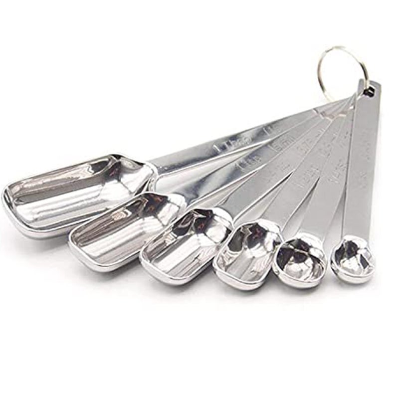 MEKBOK Heavy Duty Stainless Steel Metal Measuring Spoons for Dry or Liquid Fits in Spice Jar Set of 6