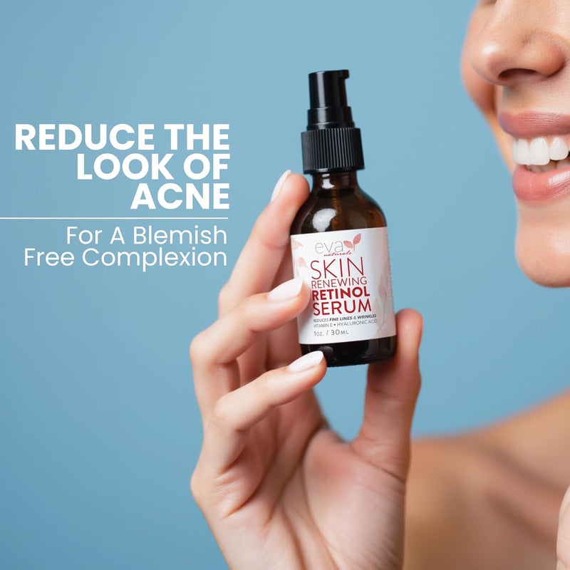 Eva Naturals Retinol Serum for Face with Hyaluronic Acid Vitamin E For AntiAging Fine Lines Wrinkles Resurfacing Acne Marks and Scars Skin Brightening Dark Spot Correction Night Serum 1oz - Image 2