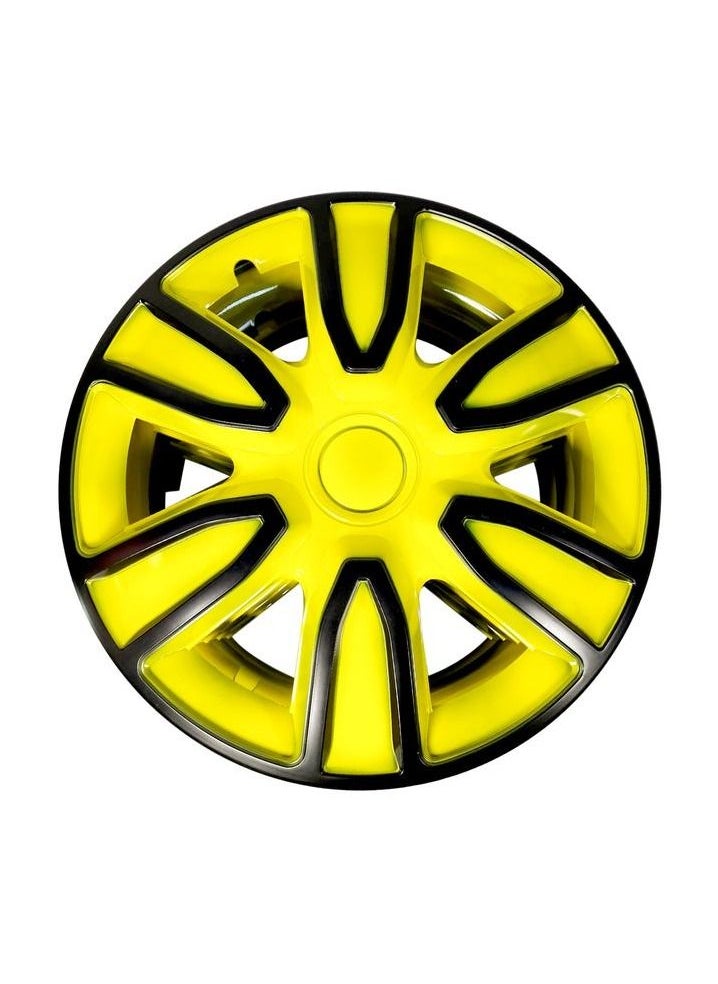 Pistol 15'' Inch 4PC Automotive Wheel Hub Wheel Cup / Cap with Universal Snap-On Retention Rings Wheel Cover Kit - Pistol Yellow&Black - WJ5087 BY-15''  - Image 2