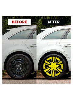 Pistol 15'' Inch 4PC Automotive Wheel Hub Wheel Cup / Cap with Universal Snap-On Retention Rings Wheel Cover Kit - Pistol Yellow&Black - WJ5087 BY-15''  - Image 4