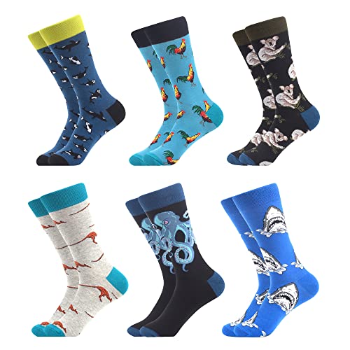 WeciBor Funny Colorful Novelty Patterned Crew Socks, 6 Pack Multicolor Animal - Image 1