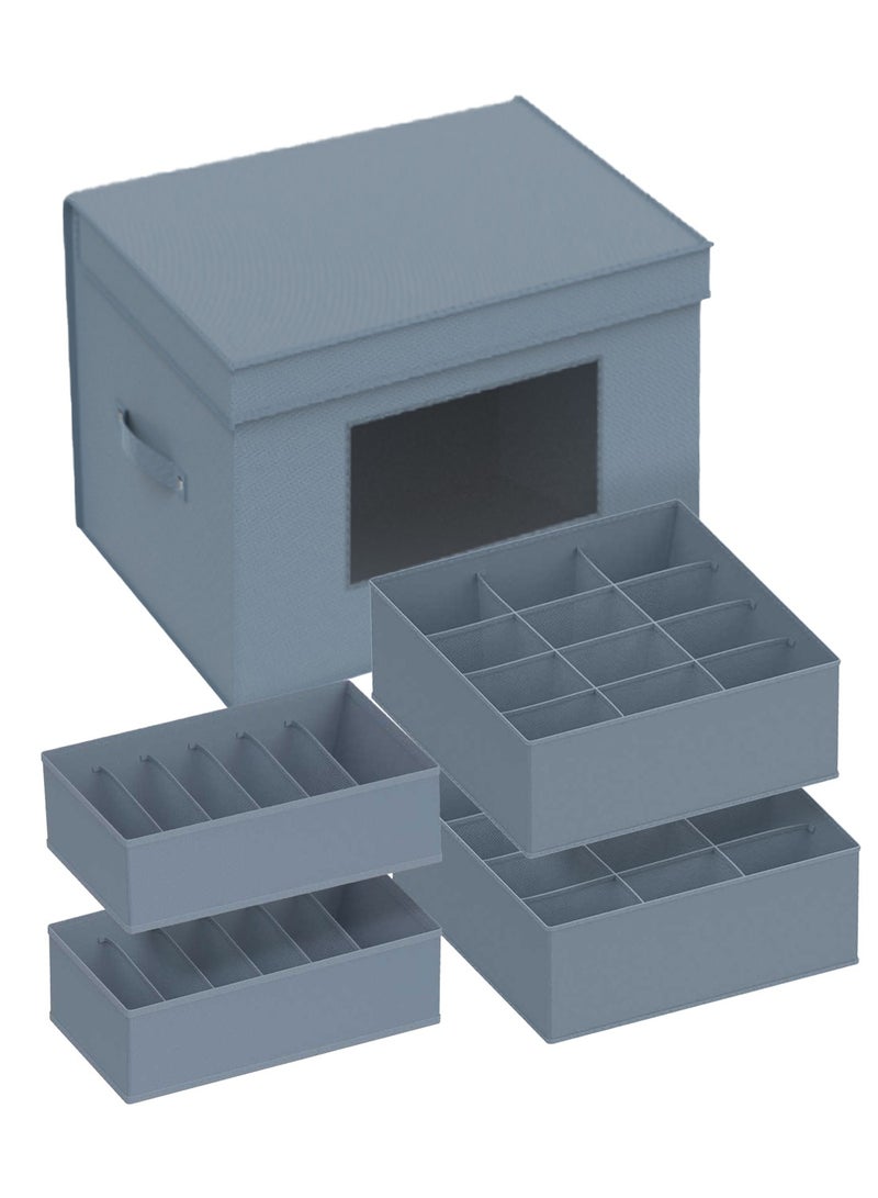 Foldable Storage Box, Closet Organizer with Dividers, Drawer Organizer with Grids, Partitioned Containers, Cloth Organizer, Wardrobe Organizer, Wardrobe Clothes Bins for Underwear, Socks, Bras, Drawers & Multi-Functional Space Saving Storage Boxes - Image 1