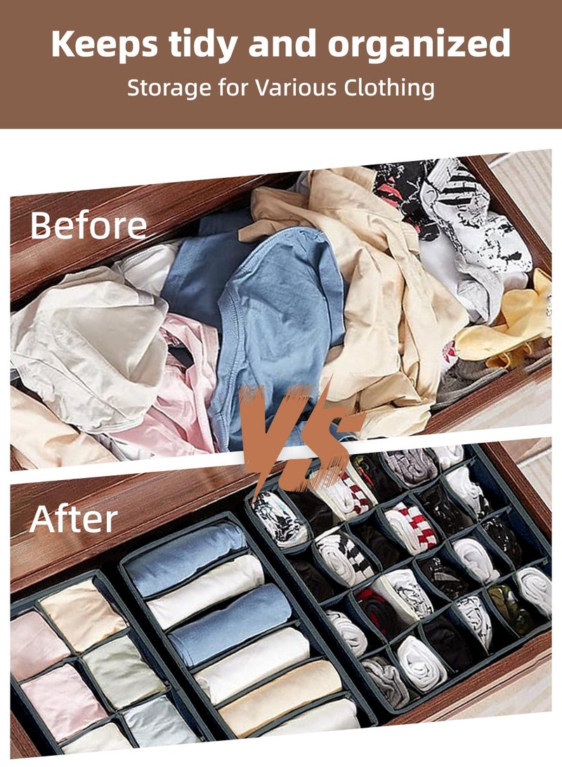 Foldable Storage Box, Closet Organizer with Dividers, Drawer Organizer with Grids, Partitioned Containers, Cloth Organizer, Wardrobe Organizer, Wardrobe Clothes Bins for Underwear, Socks, Bras, Drawers & Multi-Functional Space Saving Storage Boxes - Image 2