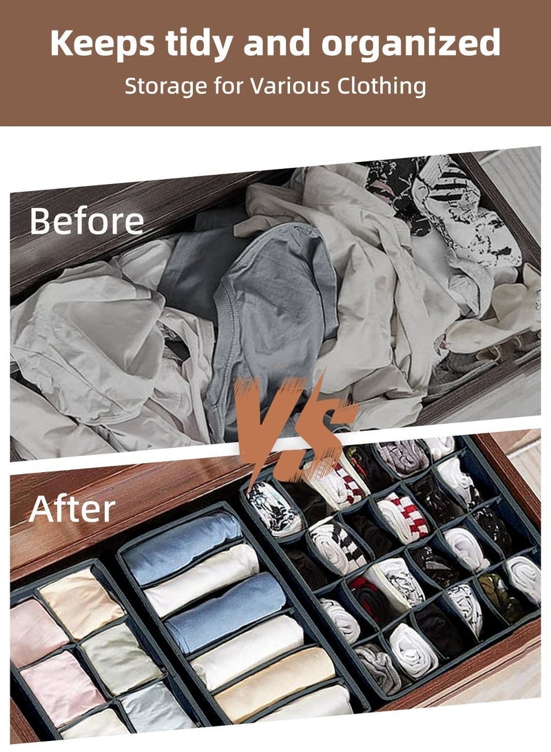 5 Pcs Foldable Storage Boxes, Drawer Organizer with Grids, Closet Organizer with Dividers, Partitioned Containers, Cloth Organizer, Wardrobe Organizer, Wardrobe Clothes Bins for Underwear, Socks, Bras, Drawers & Multi-Functional Space Saving Storage Organizer - Image 3
