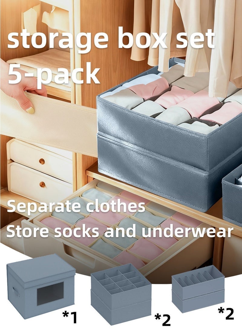 5 Pcs Foldable Storage Boxes, Drawer Organizer with Grids, Closet Organizer with Dividers, Partitioned Containers, Cloth Organizer, Wardrobe Organizer, Wardrobe Clothes Bins for Underwear, Socks, Bras, Drawers & Multi-Functional Space Saving Storage Organizer - Image 1