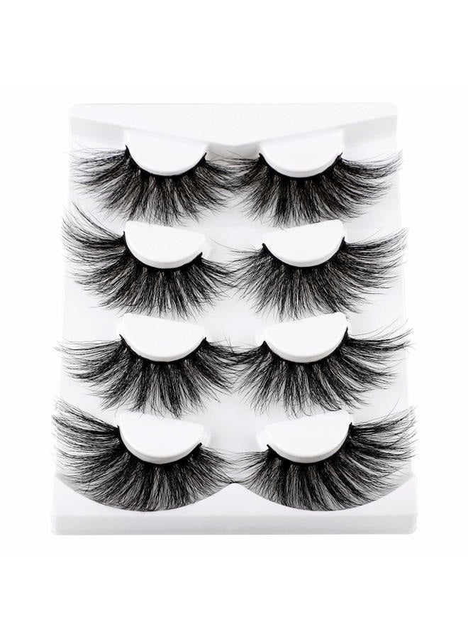 wiwoseo 25MM Lashes False Eyelashes Long Dramatic Faux Mink Fake Eye Lashes Thick Cross Fluffy Volume 4 Pairs Pack - Image 1
