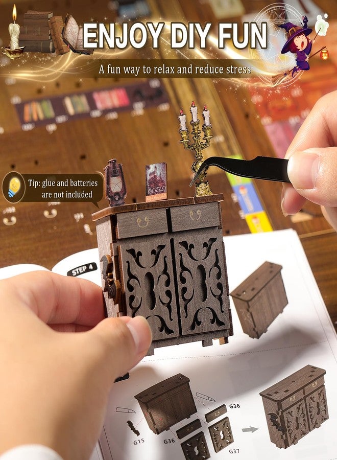 HAIMST Book Nook Kit, DIY Miniature House Kit with Dust Cover LED Light 3D Wooden Puzzle Bookends Crafts Bookshelf Decoration Gift for Adults and Teens (Magic Night) - Image 5