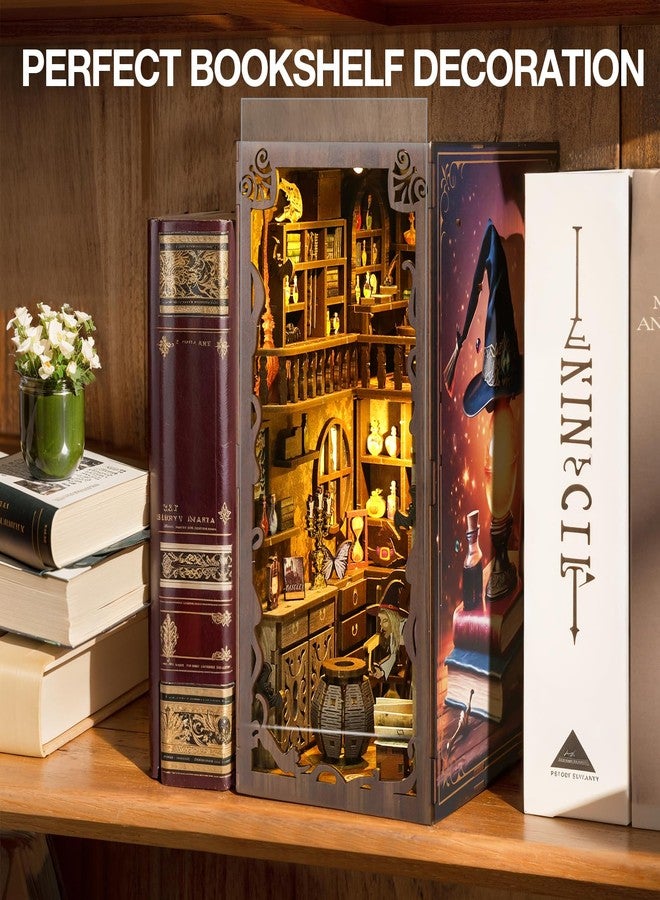 HAIMST Book Nook Kit, DIY Miniature House Kit with Dust Cover LED Light 3D Wooden Puzzle Bookends Crafts Bookshelf Decoration Gift for Adults and Teens (Magic Night) - Image 4