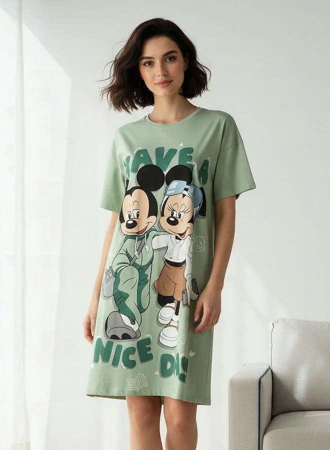 سبلاش فيڤ قميص نوم بأكمام قصيرة بطبعة ميكي وميني ماوس قطني