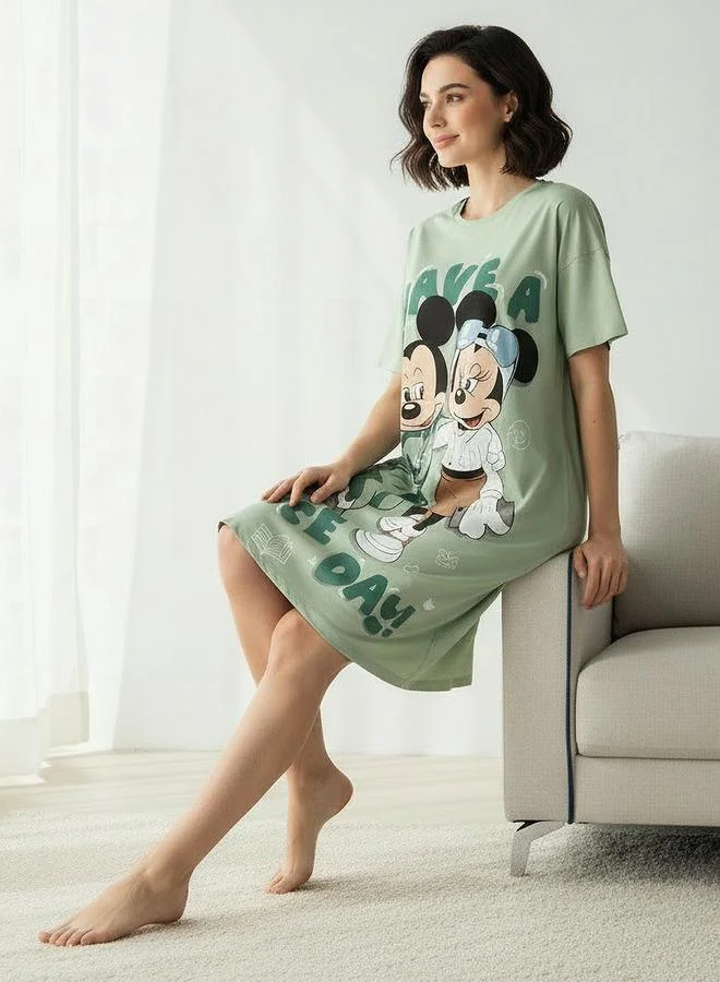 سبلاش فيڤ قميص نوم بأكمام قصيرة بطبعة ميكي وميني ماوس قطني