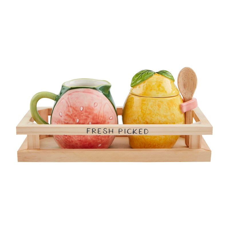 Mud Pie Fruit Cream And Sugar Set, Pink, 3 1/2" x 2 3/4" dia - Image 1