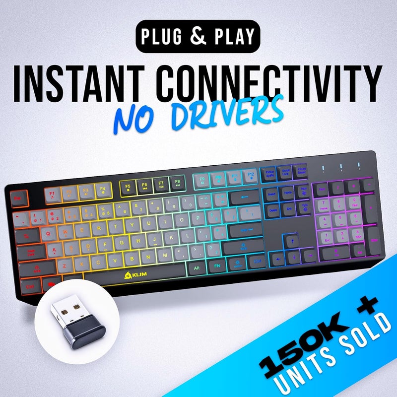 KLIM Chroma Wireless Keyboard – RGB Backlit Gaming, Rechargeable Battery, PC Keyboard, Durable & Water-Resistant, Compatible with PS4, PS5 & Mac - Black - Image 2