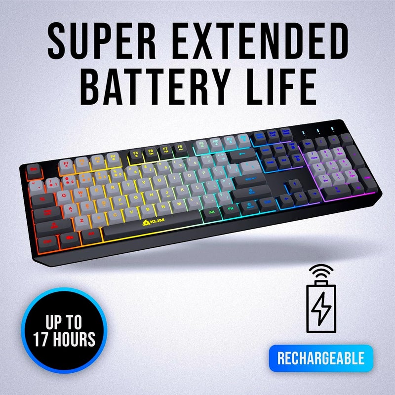 KLIM Chroma Wireless Keyboard – RGB Backlit Gaming, Rechargeable Battery, PC Keyboard, Durable & Water-Resistant, Compatible with PS4, PS5 & Mac - Black - Image 3