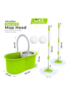 GTSOL Premium Spin Mop & Bucket Set with Stainless Steel Wringer – 5.8L Capacity, Hands-Free Wringing, 360° Rotating Mop Head, Telescopic Handle, 2 Reusable Refills – Ideal for Efficient Floor Cleaning (Green)  - Image 2