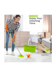 GTSOL Premium Spin Mop & Bucket Set with Stainless Steel Wringer – 5.8L Capacity, Hands-Free Wringing, 360° Rotating Mop Head, Telescopic Handle, 2 Reusable Refills – Ideal for Efficient Floor Cleaning (Green)  - Image 4