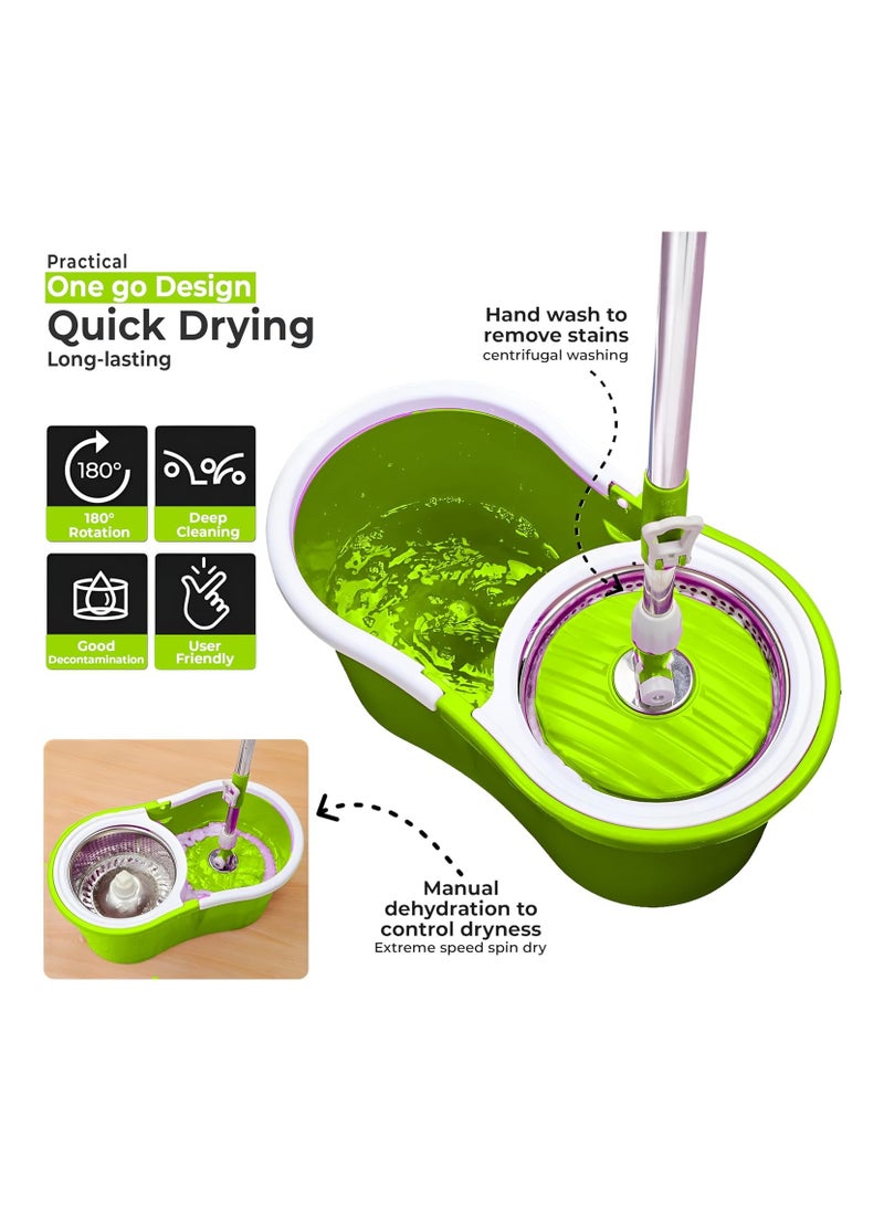 GTSOL - Premium Spin Mop & Bucket Set with Stainless Steel Wringer – 5.8L Capacity, Hands-Free Wringing, 360° Rotating Mop Head, Telescopic Handle, 2 Reusable Refills – Ideal for Efficient Floor Cleaning (Green) - Image 1