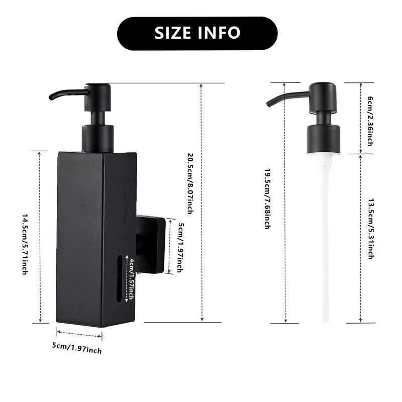 BATHSIR Matte Black Soap Dispenser, Refillable Shower Soap Dispenser Wall Mounted, Stainless Steel Clear Hand Soap Dispenser with Pump for Bathroom Kitchen Sink Dish (Square 200ML) - Image 4