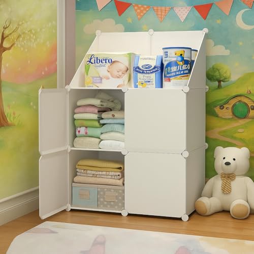 LUHI Plastic Wardrobe for Kids Clothes – Easy to Use Anti-Skid & Non-Slip Effective Professional, Plastic Cupboard for Kids, Foldable Almirah, Collapsible Wardrobe (White HF2, 6-Shelf-4-Door) - Image 3