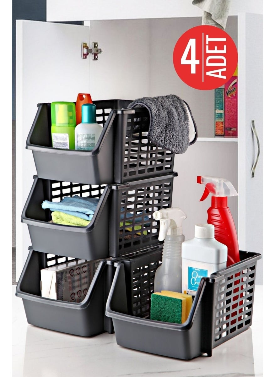 Nandy Home 4 Pieces Multi-Purpose Organizer for Cabinets, Under the Sink and Inside the Refrigerator Anthracite  - Image 1