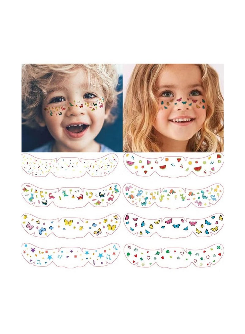 8-Piece Face Temporary Tattoos for Kids Cartoon Butterfly Fruit Dinosaur Face Freckle Tattoo Stickers for Girls Boys Makeup Dancer Costume Birthday Party - Image 1