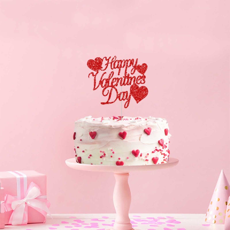 Creaides 12pcs Red Glitter Happy Valentine's Day Cake Toppers Food Picks Cake Decorations for Valentine's Day Party Suppliers - Image 3