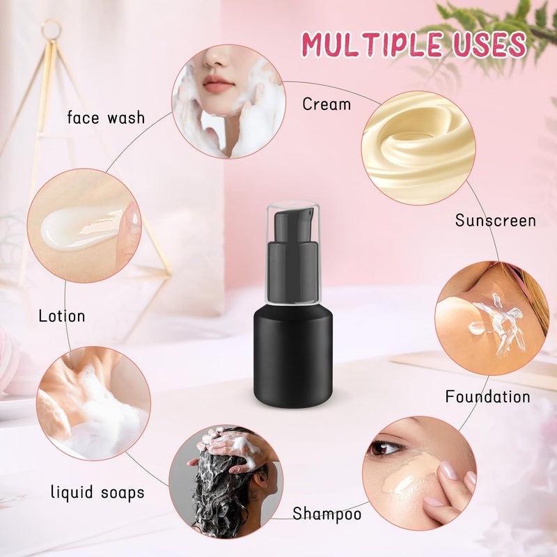 Wresty 6 Pcs Empty Glass Pump Bottles Refillable Cream Lotion Bottles Travel Sample Bottle Cosmetic Dispenser Bottle Containers For Lotion Cream Emulsion Essence (Black, 15ml/0.5oz) - Image 5