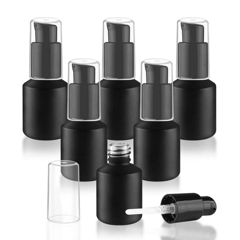 Wresty 6 Pcs Empty Glass Pump Bottles Refillable Cream Lotion Bottles Travel Sample Bottle Cosmetic Dispenser Bottle Containers For Lotion Cream Emulsion Essence (Black, 15ml/0.5oz) - Image 1