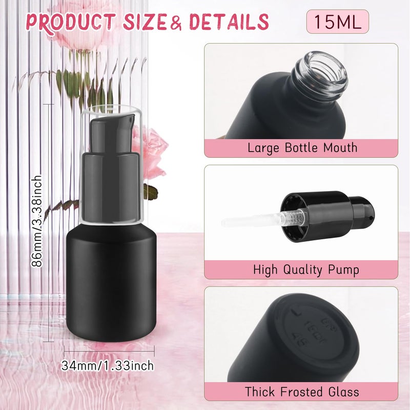 Wresty 6 Pcs Empty Glass Pump Bottles Refillable Cream Lotion Bottles Travel Sample Bottle Cosmetic Dispenser Bottle Containers For Lotion Cream Emulsion Essence (Black, 15ml/0.5oz) - Image 2